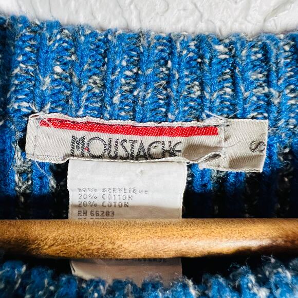 Vintage 90s Moustache Ribbed Crewneck Sweater Blue Grey - S - Picture 4 of 6